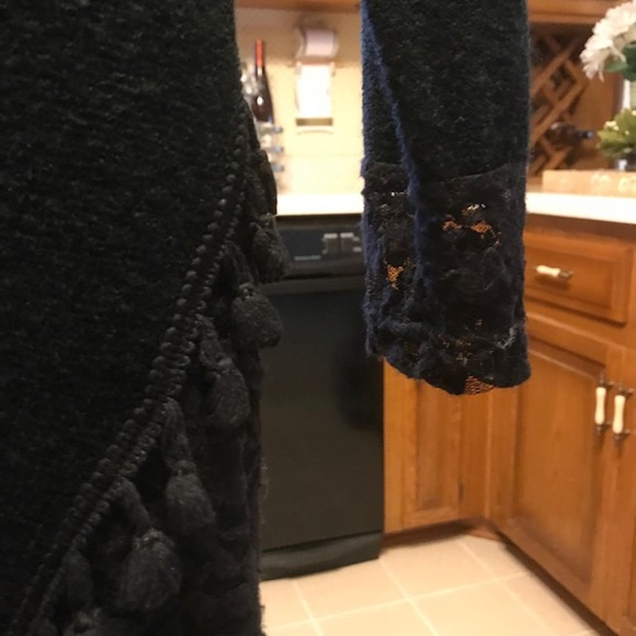 8 Sweater Dress Black Beads Tassels Lace Stretch - Picture 3 of 11